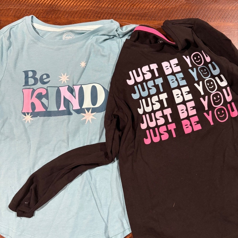 Wonder Nation Girls 2 Long Sleeve T Shirts Lot Be Kind Just Be You 6/6X